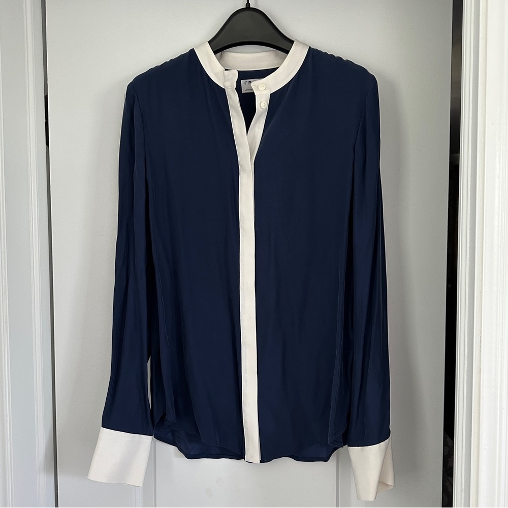 Frame Navy Frame Silk Crew Neck Blouse